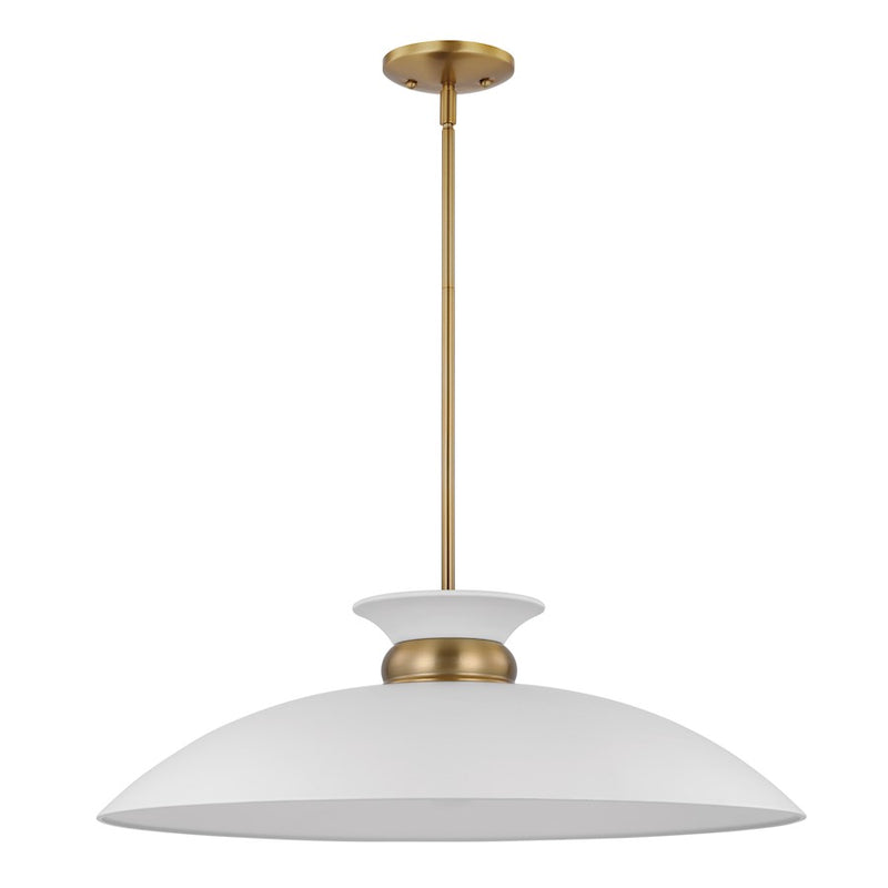 Nuvo Lighting Perkins 24in 1-Light Large Pendant | Retro Modern Matte White and Polished Nickel | Kitchen Island & Dining Room | 24 x 24 x | Model 60-7465