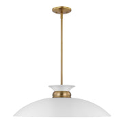 Nuvo Lighting Perkins 24in 1-Light Large Pendant | Retro Modern Matte White and Polished Nickel | Kitchen Island & Dining Room | 24 x 24 x | Model 60-7465