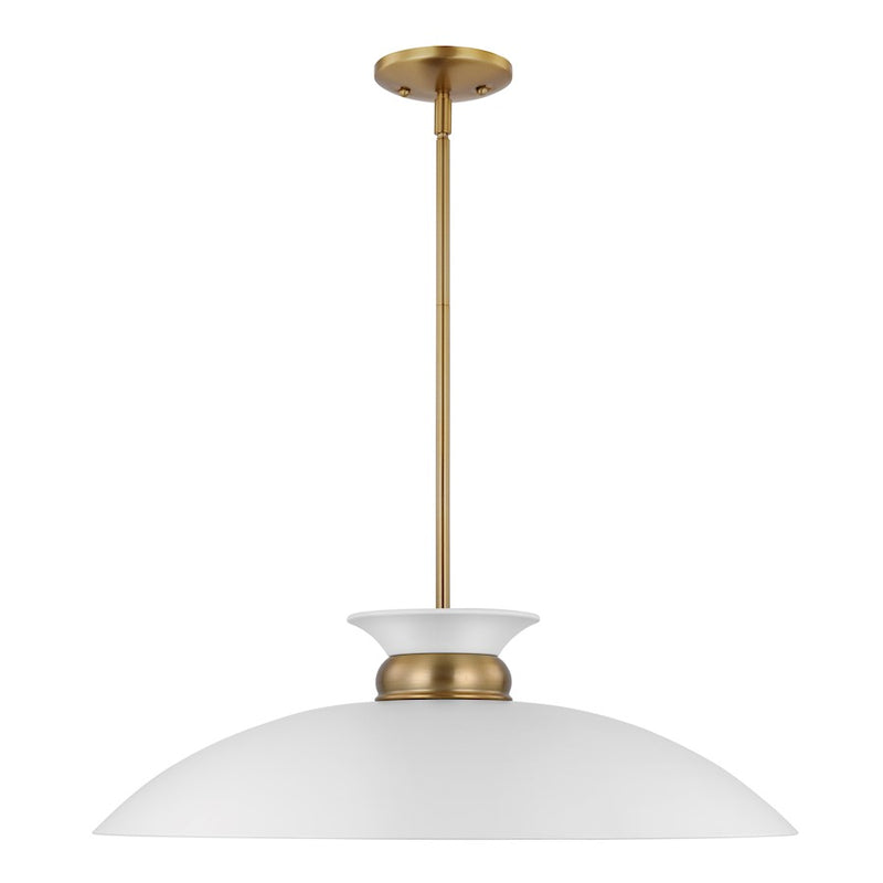 Nuvo Lighting Perkins 24in 1-Light Large Pendant | Retro Modern Matte White and Polished Nickel | Kitchen Island & Dining Room | 24 x 24 x | Model 60-7465