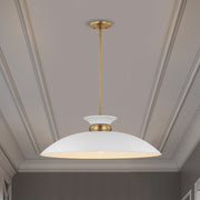 Nuvo Lighting Perkins 24in 1-Light Large Pendant | Retro Modern Matte White and Polished Nickel | Kitchen Island & Dining Room | 24 x 24 x | Model 60-7465