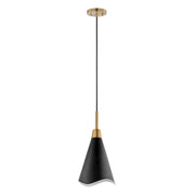 Nuvo Lighting Tango 1-Light Small Pendant | Mid-Century Modern Matte Black and Burnished Brass | Kitchen Island & Hallway | 8 x 8 x 16 in | Model 60-7470