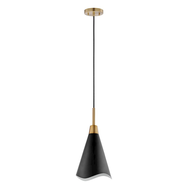 Nuvo Lighting Tango 1-Light Small Pendant | Mid-Century Modern Matte Black and Burnished Brass | Kitchen Island & Hallway | 8 x 8 x 16 in | Model 60-7470