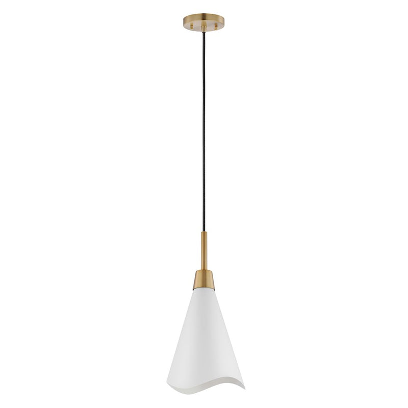 Nuvo Lighting Tango 8in 1-Light Small Pendant | Mid-Century Matte White and Burnished Brass | Kitchen Island & Hallway | 8 x 8 x 16 in | Model 60-7471