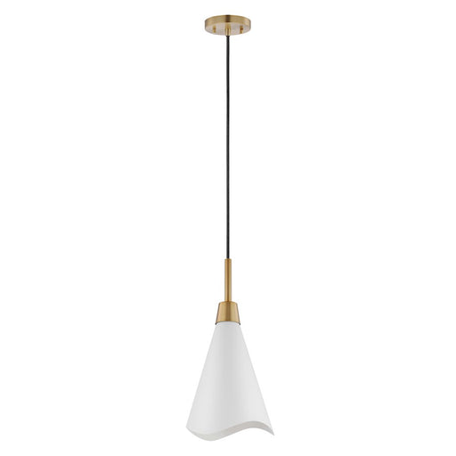 Nuvo Lighting Tango 8in 1-Light Small Pendant | Mid-Century Matte White and Burnished Brass | Kitchen Island & Hallway | 8 x 8 x 16 in | Model 60-7471