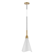Nuvo Lighting Tango 8in 1-Light Small Pendant | Mid-Century Matte White and Burnished Brass | Kitchen Island & Hallway | 8 x 8 x 16 in | Model 60-7471