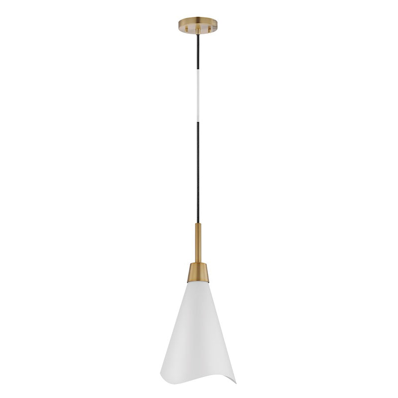 Nuvo Lighting Tango 8in 1-Light Small Pendant | Mid-Century Matte White and Burnished Brass | Kitchen Island & Hallway | 8 x 8 x 16 in | Model 60-7471