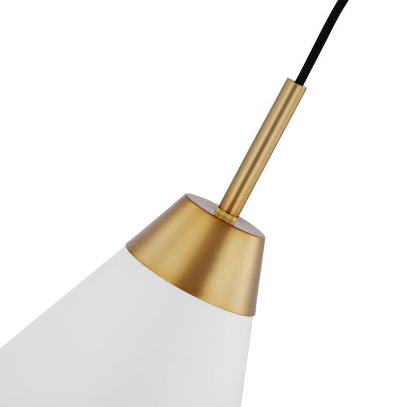 Nuvo Lighting Tango 8in 1-Light Small Pendant | Mid-Century Matte White and Burnished Brass | Kitchen Island & Hallway | 8 x 8 x 16 in | Model 60-7471