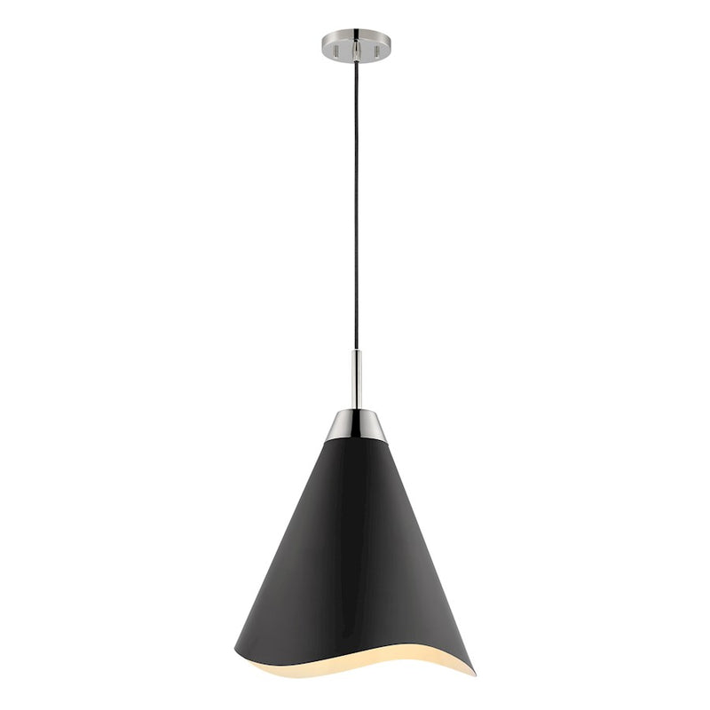 Nuvo Lighting Tango 8in 1-Light Small Pendant | Mid-Century Modern Matte Black and Polished Nickel | Kitchen Island & Hallway | 8 x 8 x 16 | Model 60-7472
