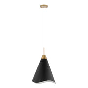 Nuvo Lighting Tango 12in 1-Light Medium Pendant | Mid-Century Modern Matte Black and Burnished Brass | Kitchen Island & Dining Room | 12 x | Model 60-7473