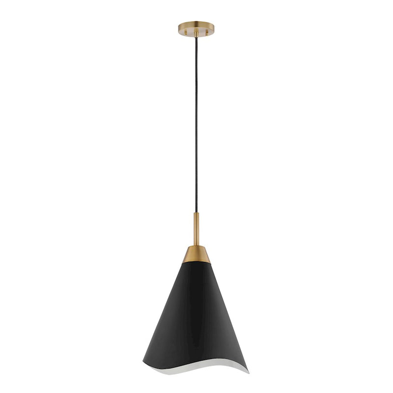 Nuvo Lighting Tango 12in 1-Light Medium Pendant | Mid-Century Modern Matte Black and Burnished Brass | Kitchen Island & Dining Room | 12 x | Model 60-7473