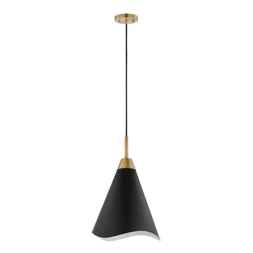 Nuvo Lighting Tango 12in 1-Light Medium Pendant | Mid-Century Modern Matte Black and Burnished Brass | Kitchen Island & Dining Room | 12 x | Model 60-7473