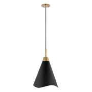 Nuvo Lighting Tango 12in 1-Light Medium Pendant | Mid-Century Modern Matte Black and Burnished Brass | Kitchen Island & Dining Room | 12 x | Model 60-7473