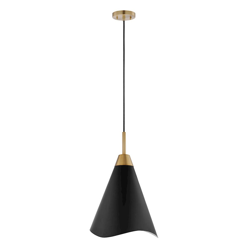Nuvo Lighting Tango 12in 1-Light Medium Pendant | Mid-Century Modern Matte Black and Burnished Brass | Kitchen Island & Dining Room | 12 x | Model 60-7473