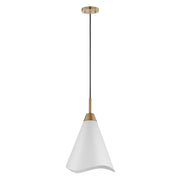 Nuvo Lighting Tango 12in 1-Light Medium Pendant | Mid-Century Matte White and Burnished Brass | Kitchen Island & Hallway | 12 x 12 x 18 in | Model 60-7474