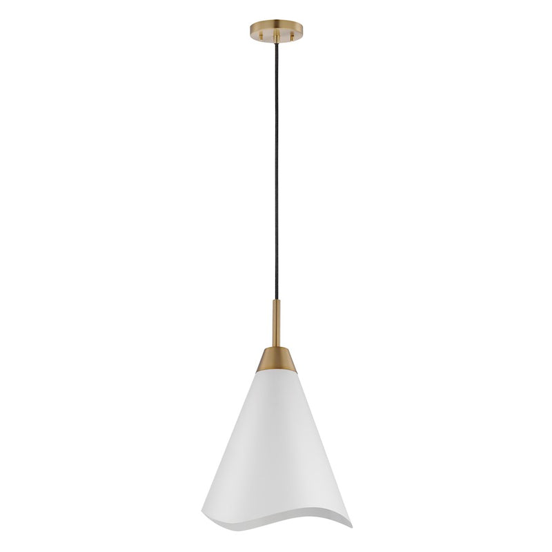 Nuvo Lighting Tango 12in 1-Light Medium Pendant | Mid-Century Matte White and Burnished Brass | Kitchen Island & Hallway | 12 x 12 x 18 in | Model 60-7474