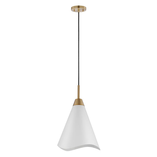 Nuvo Lighting Tango 12in 1-Light Medium Pendant | Mid-Century Matte White and Burnished Brass | Kitchen Island & Hallway | 12 x 12 x 18 in | Model 60-7474