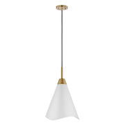 Nuvo Lighting Tango 12in 1-Light Medium Pendant | Mid-Century Matte White and Burnished Brass | Kitchen Island & Hallway | 12 x 12 x 18 in | Model 60-7474