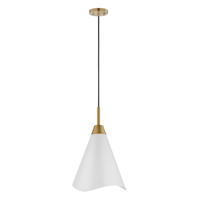 Nuvo Lighting Tango 12in 1-Light Medium Pendant | Mid-Century Matte White and Burnished Brass | Kitchen Island & Hallway | 12 x 12 x 18 in | Model 60-7474