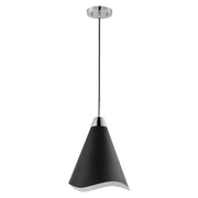 Nuvo Lighting Tango 12in 1-Light Medium Pendant | Mid-Century Modern Matte Black and Polished Nickel Metal | Kitchen Island & Dining Room | Model 60-7475