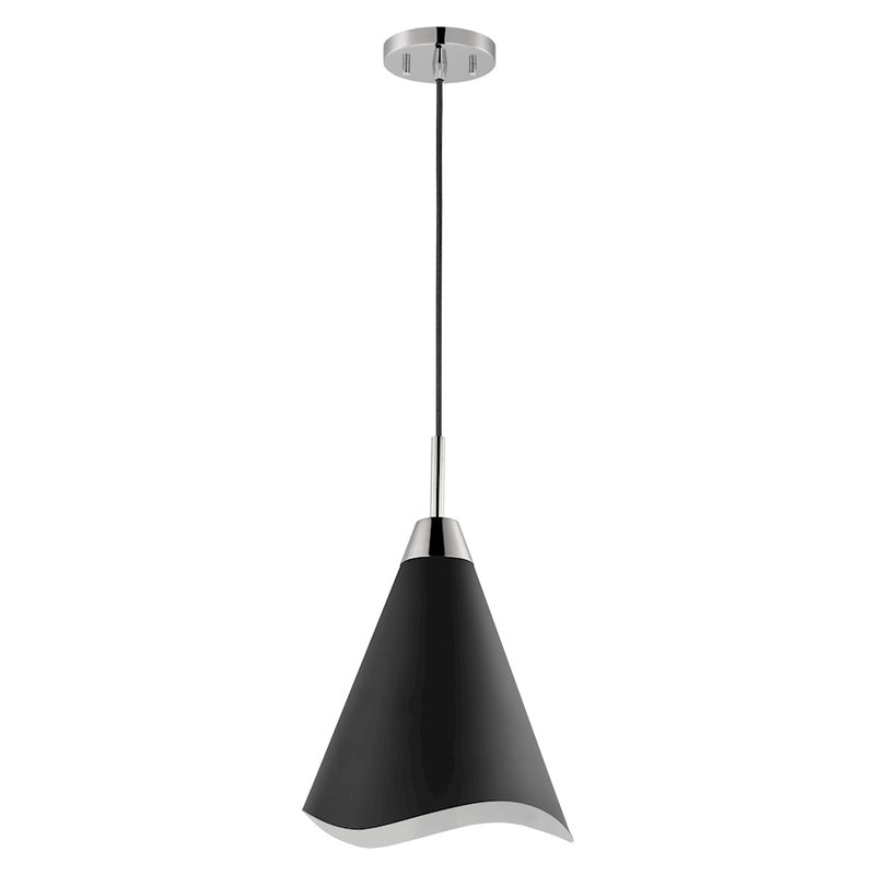 Nuvo Lighting Tango 12in 1-Light Medium Pendant | Mid-Century Modern Matte Black and Polished Nickel Metal | Kitchen Island & Dining Room | Model 60-7475