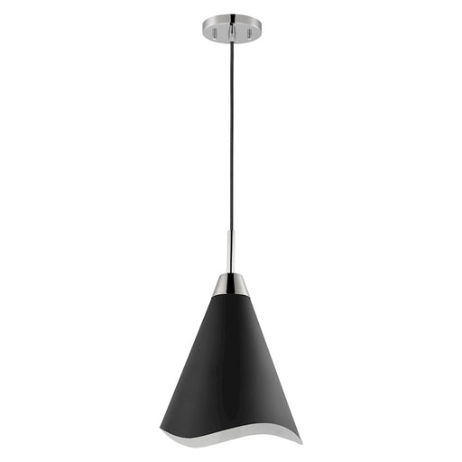 Nuvo Lighting Tango 12in 1-Light Medium Pendant | Mid-Century Modern Matte Black and Polished Nickel Metal | Kitchen Island & Dining Room | Model 60-7475