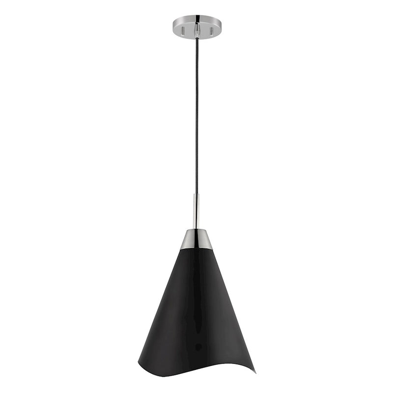 Nuvo Lighting Tango 12in 1-Light Medium Pendant | Mid-Century Modern Matte Black and Polished Nickel Metal | Kitchen Island & Dining Room | Model 60-7475