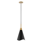 Nuvo Lighting Tango 15in 1-Light Pendant | Mid-Century Matte Black Metal and Burnished Brass Accents | Kitchen Island & Dining Room | 15 x | Model 60-7476