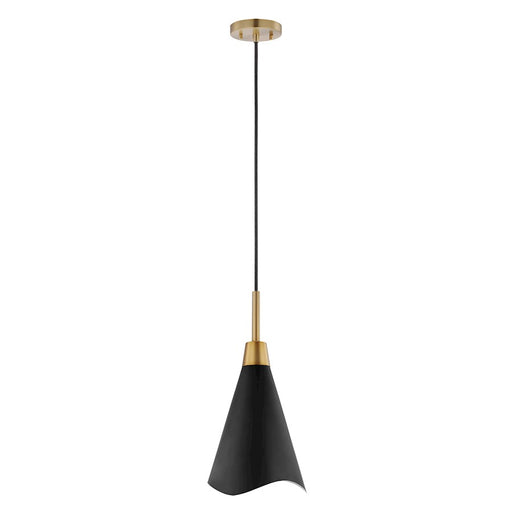 Nuvo Lighting Tango 15in 1-Light Pendant | Mid-Century Matte Black Metal and Burnished Brass Accents | Kitchen Island & Dining Room | 15 x | Model 60-7476