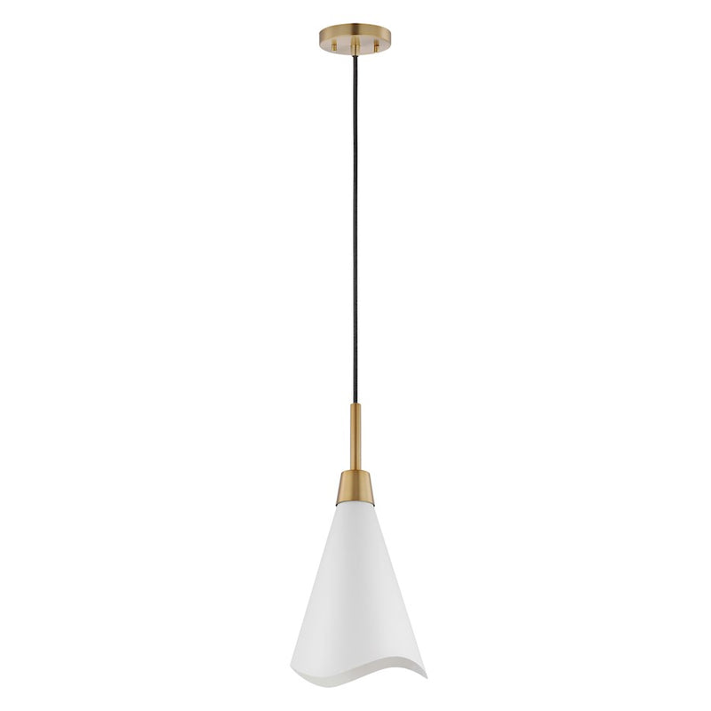 Nuvo Lighting Tango 15in 1-Light Pendant | Mid-Century Matte White and Burnished Brass | Kitchen Island & Dining Room | 15 x 15 x 20 in | Model 60-7477