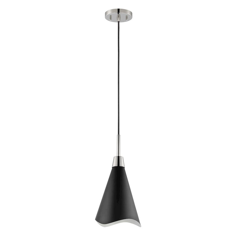 Nuvo Lighting Tango 15in 1-Light Large Pendant | Mid-Century Modern Matte Black and Polished Nickel | Kitchen Island & Dining Room | 15 x | Model 60-7478