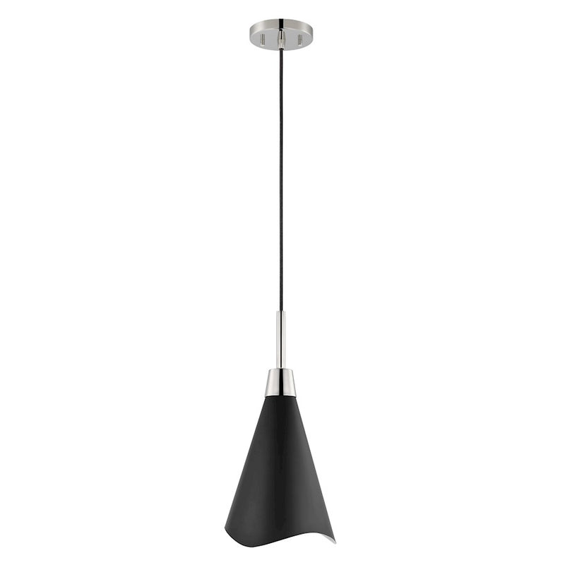 Nuvo Lighting Tango 15in 1-Light Large Pendant | Mid-Century Modern Matte Black and Polished Nickel | Kitchen Island & Dining Room | 15 x | Model 60-7478