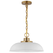 Nuvo Lighting Colony 15in 1-Light Small Pendant | Mid-Century Modern Matte White and Burnished Brass | Kitchen Island & Dining Room | 15 x | Model 60-7480