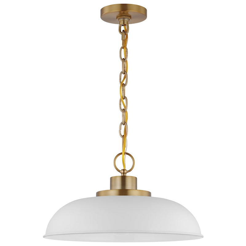 Nuvo Lighting Colony 15in 1-Light Small Pendant | Mid-Century Modern Matte White and Burnished Brass | Kitchen Island & Dining Room | 15 x | Model 60-7480