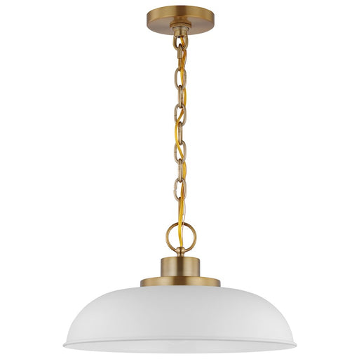 Nuvo Lighting Colony 15in 1-Light Small Pendant | Mid-Century Modern Matte White and Burnished Brass | Kitchen Island & Dining Room | 15 x | Model 60-7480