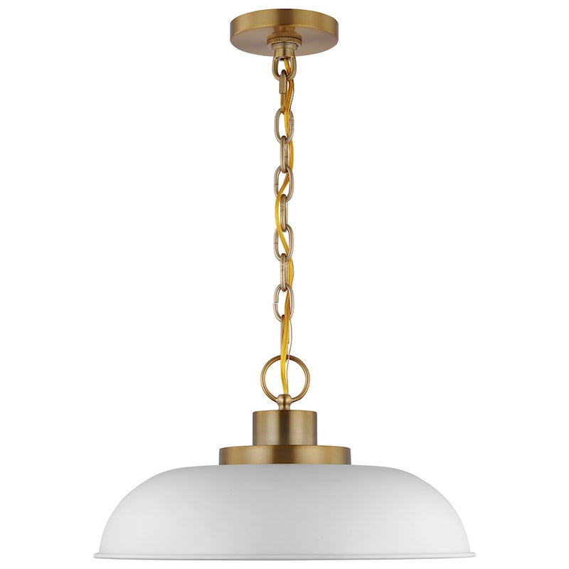 Nuvo Lighting Colony 15in 1-Light Small Pendant | Mid-Century Modern Matte White and Burnished Brass | Kitchen Island & Dining Room | 15 x | Model 60-7480