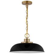 Nuvo Lighting Colony 15in 1-Light Small Pendant | Mid-Century Matte Black and Burnished Brass Metal | Kitchen Island & Dining Room | 15 x | Model 60-7481