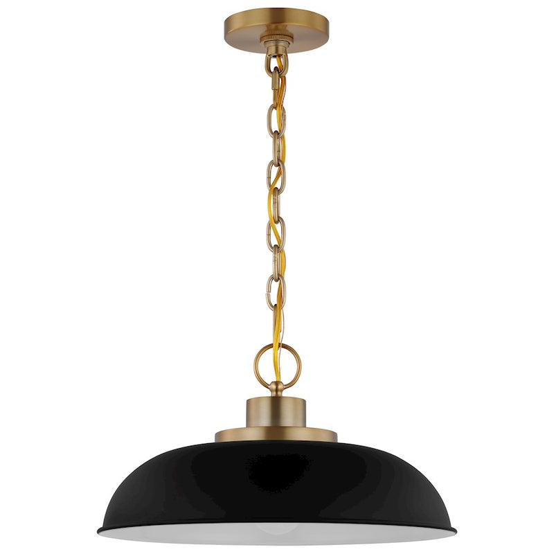 Nuvo Lighting Colony 15in 1-Light Small Pendant | Mid-Century Matte Black and Burnished Brass Metal | Kitchen Island & Dining Room | 15 x | Model 60-7481