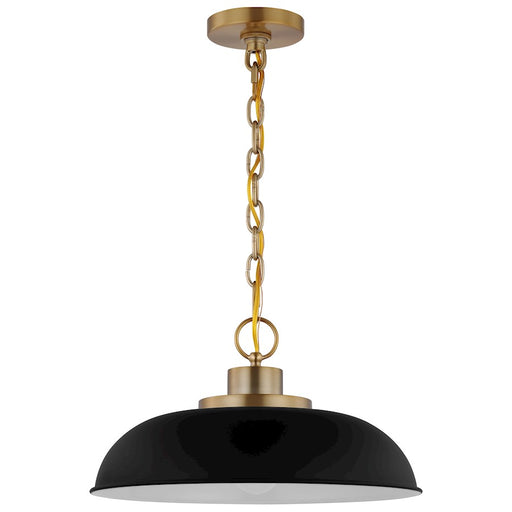 Nuvo Lighting Colony 15in 1-Light Small Pendant | Mid-Century Matte Black and Burnished Brass Metal | Kitchen Island & Dining Room | 15 x | Model 60-7481