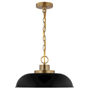 Nuvo Lighting Colony 15in 1-Light Small Pendant | Mid-Century Matte Black and Burnished Brass Metal | Kitchen Island & Dining Room | 15 x | Model 60-7481