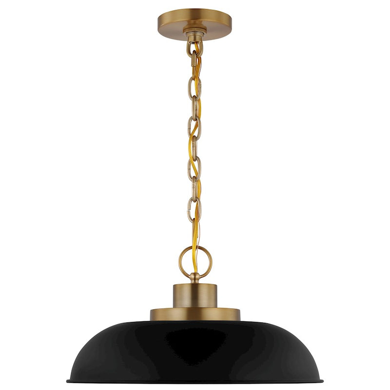 Nuvo Lighting Colony 15in 1-Light Small Pendant | Mid-Century Matte Black and Burnished Brass Metal | Kitchen Island & Dining Room | 15 x | Model 60-7481