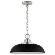 Nuvo Lighting Colony 15in 1-Light Small Pendant | Mid-Century Matte Black and Polished Nickel White Interior | Kitchen Island & Dining | Model 60-7482