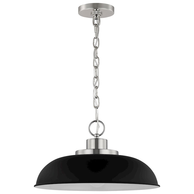 Nuvo Lighting Colony 15in 1-Light Small Pendant | Mid-Century Matte Black and Polished Nickel White Interior | Kitchen Island & Dining | Model 60-7482