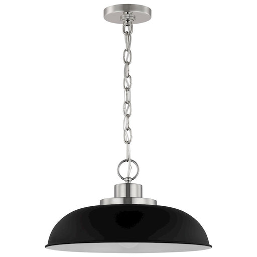 Nuvo Lighting Colony 15in 1-Light Small Pendant | Mid-Century Matte Black and Polished Nickel White Interior | Kitchen Island & Dining | Model 60-7482