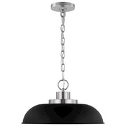 Nuvo Lighting Colony 15in 1-Light Small Pendant | Mid-Century Matte Black and Polished Nickel White Interior | Kitchen Island & Dining | Model 60-7482