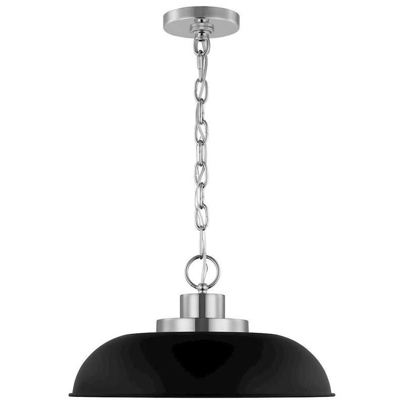 Nuvo Lighting Colony 15in 1-Light Small Pendant | Mid-Century Matte Black and Polished Nickel White Interior | Kitchen Island & Dining | Model 60-7482