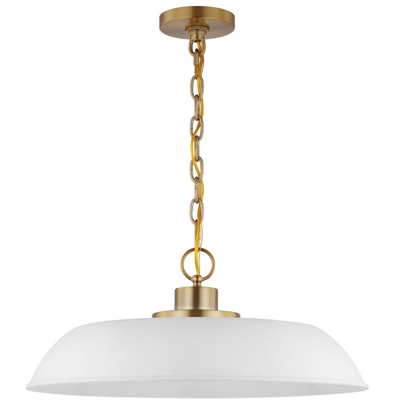 Nuvo Lighting Colony 20in 1-Light Medium Pendant | Mid-Century Modern Matte White and Burnished Brass | Kitchen Island & Dining Room | 20 | Model 60-7483