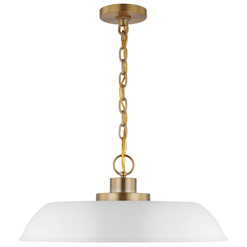 Nuvo Lighting Colony 20in 1-Light Medium Pendant | Mid-Century Modern Matte White and Burnished Brass | Kitchen Island & Dining Room | 20 | Model 60-7483