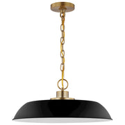 Nuvo Lighting Colony 20in 1-Light Medium Pendant | Mid-Century Modern Matte Black and Burnished Brass Metal | Kitchen Island & Dining Room | Model 60-7484