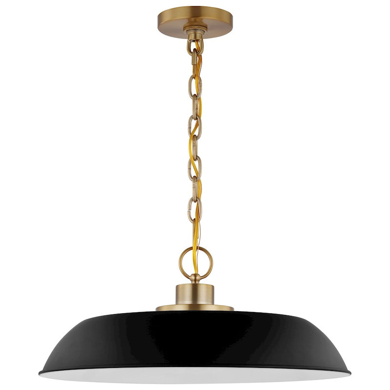 Nuvo Lighting Colony 20in 1-Light Medium Pendant | Mid-Century Modern Matte Black and Burnished Brass Metal | Kitchen Island & Dining Room | Model 60-7484