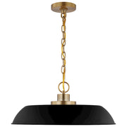 Nuvo Lighting Colony 20in 1-Light Medium Pendant | Mid-Century Modern Matte Black and Burnished Brass Metal | Kitchen Island & Dining Room | Model 60-7484